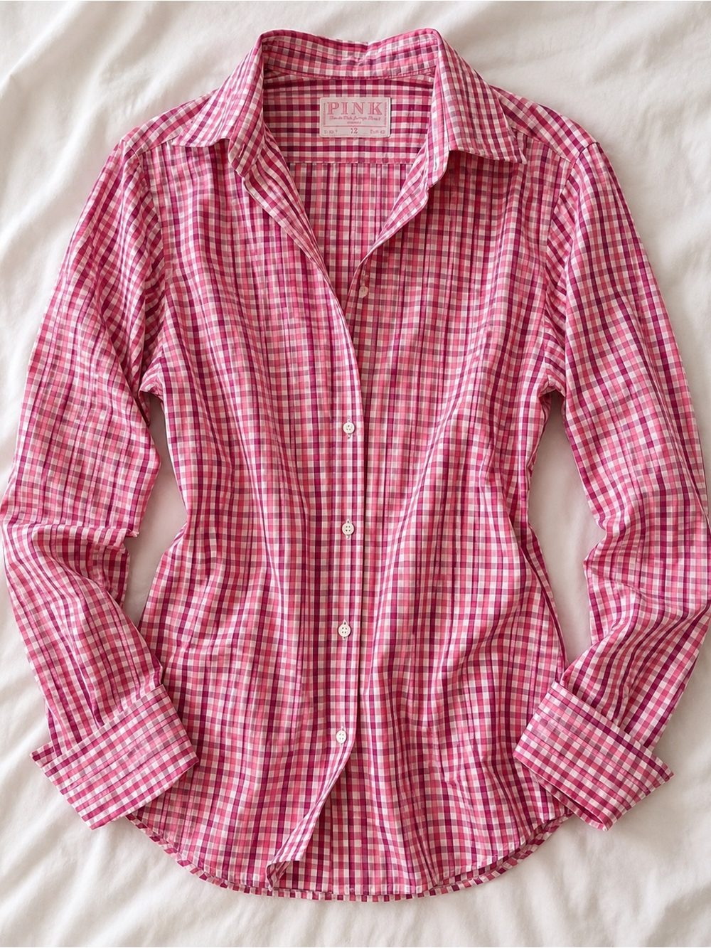 Thomas Pink London Luxury Pink Gingham Button Down Shirt Women's Size 12 US 10